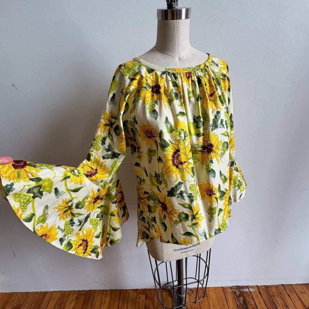 SONEVA Boho Sunflower Top w/ Flounce Sleeves